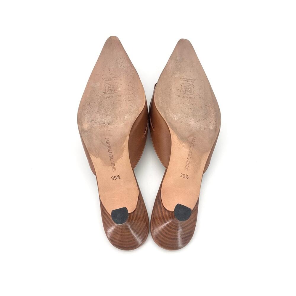 Vintage Manolo Blahnik  Bow Fringe Detail Pointed Toe Kitten Heel Mules 39.5 - Picture 8 of 10